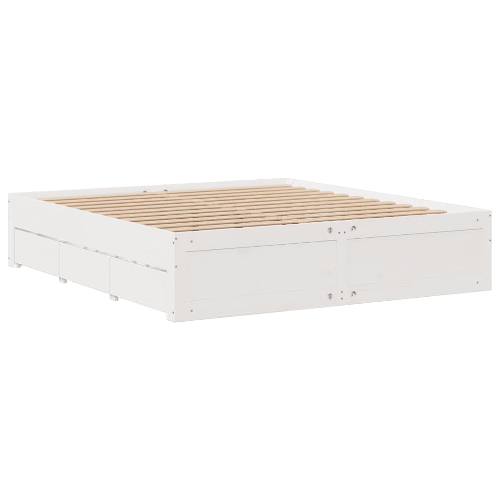 Cama sem colchão com gavetas 200x200 cm pinho maciço branco