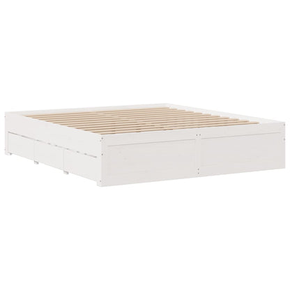 Cama sem colchão com gavetas 180x200 cm pinho maciça branco