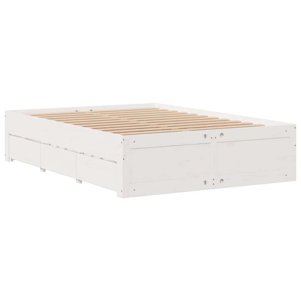 Cama sem colchão com gavetas 150x200 cm pinho maciço branco