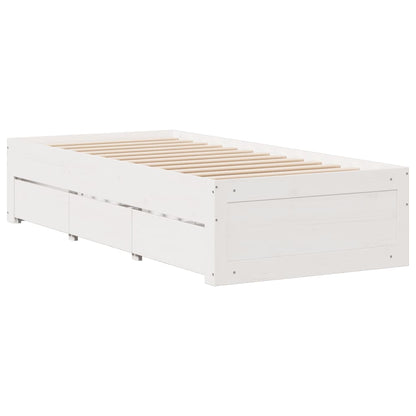 Cama sem colchão com gavetas 100x200 cm pinho maciço branco