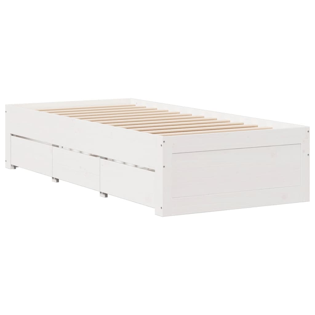 Cama sem colchão com gavetas 90x200 cm pinho maciço branco