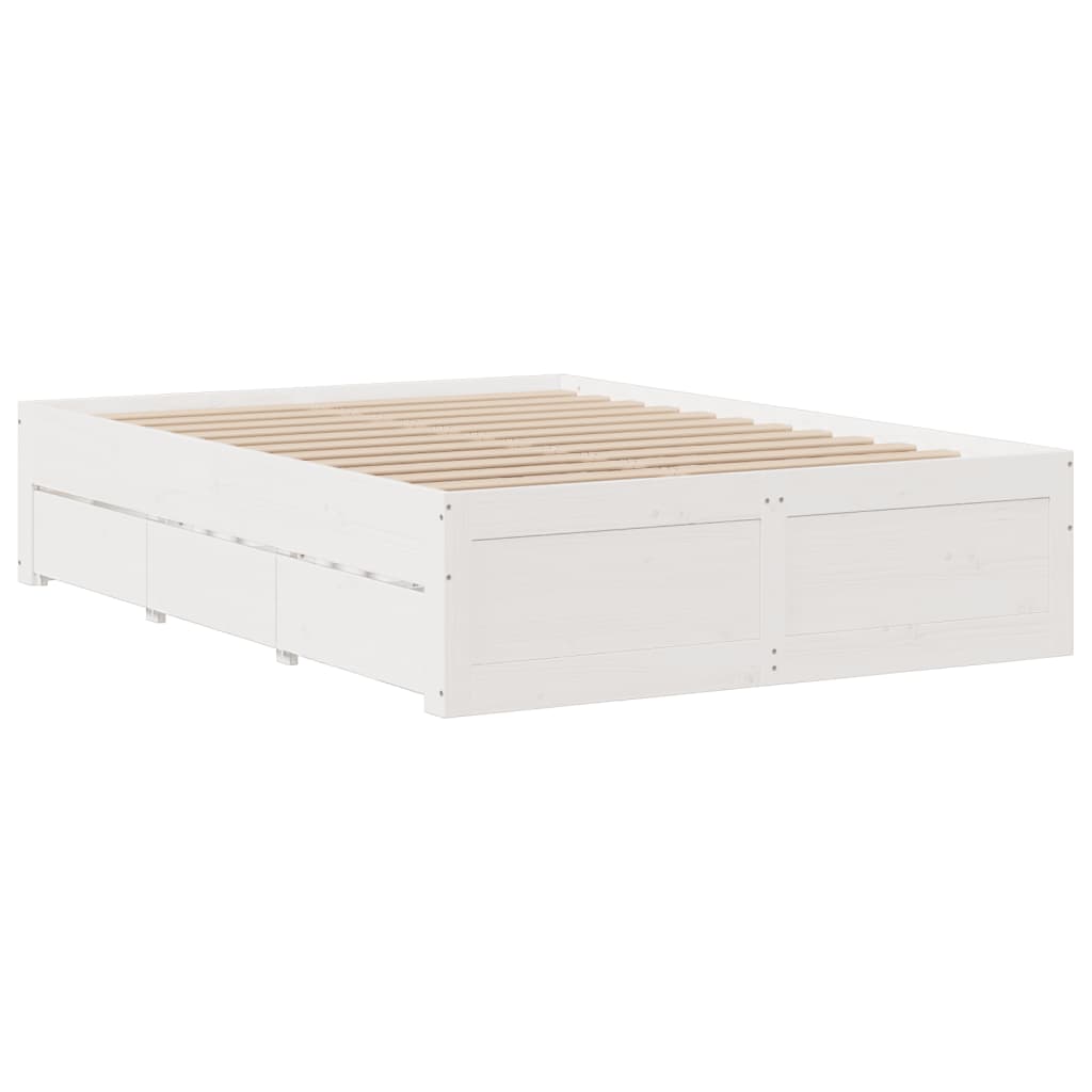 Cama sem colchão com gavetas 140x190 cm pinho maciço branco