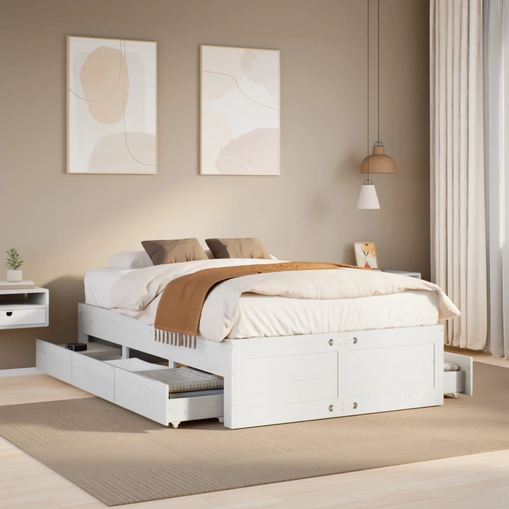 Cama sem colchão com gavetas 120x190 cm pinho maciço branco