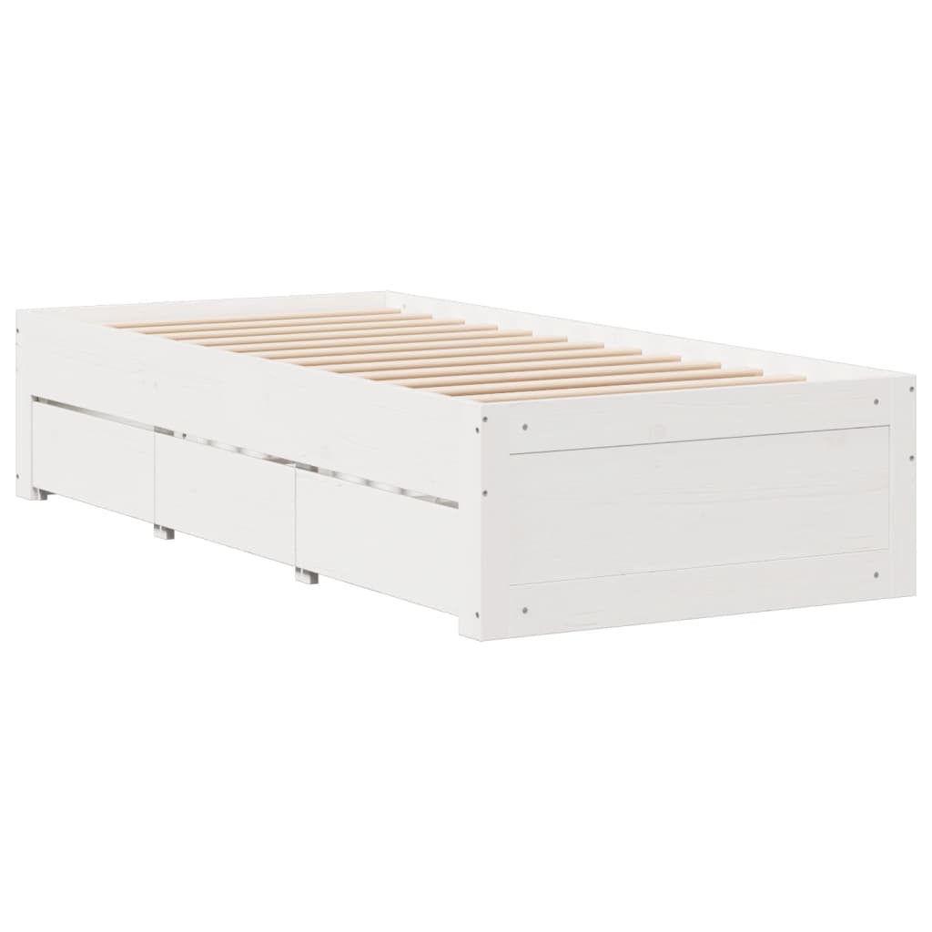 Cama sem colchão com gavetas 90x190 cm pinho maciço branco