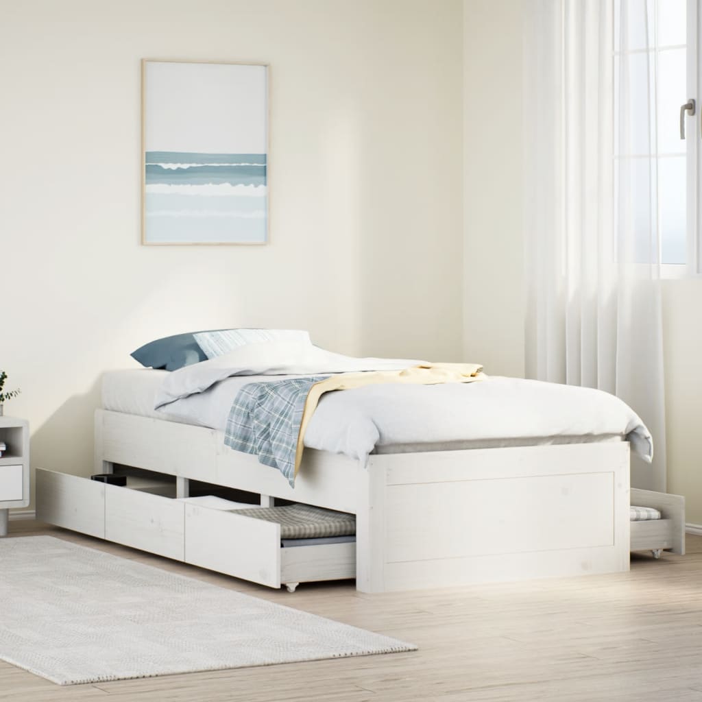 Cama sem colchão com gavetas 90x190 cm pinho maciço branco