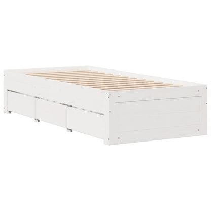 Cama sem colchão com gavetas 75x190 cm pinho maciço branco