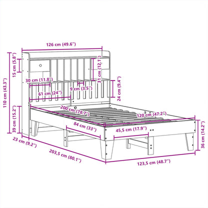 Cama sem colchão 120x200 cm madeira de pinho maciça branco