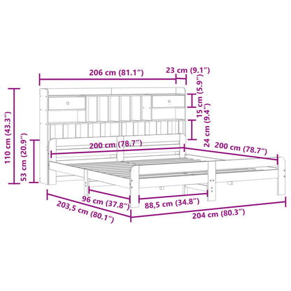 Cama com estante sem colchão 200x200 cm pinho maciço branco