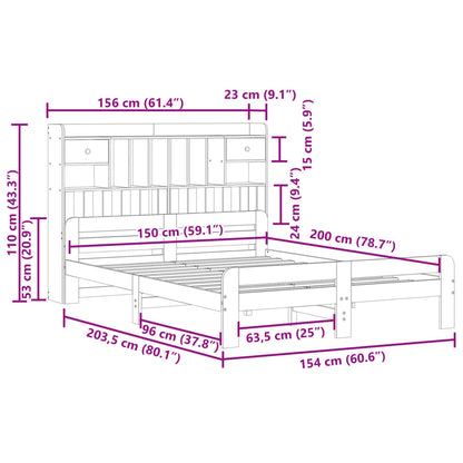 Cama com estante sem colchão 150x200 cm pinho maciço branco