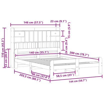 Cama com estante sem colchão 140x200 cm pinho maciço branco