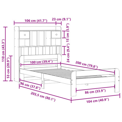 Cama com estante sem colchão 100x200 cm pinho maciço branco