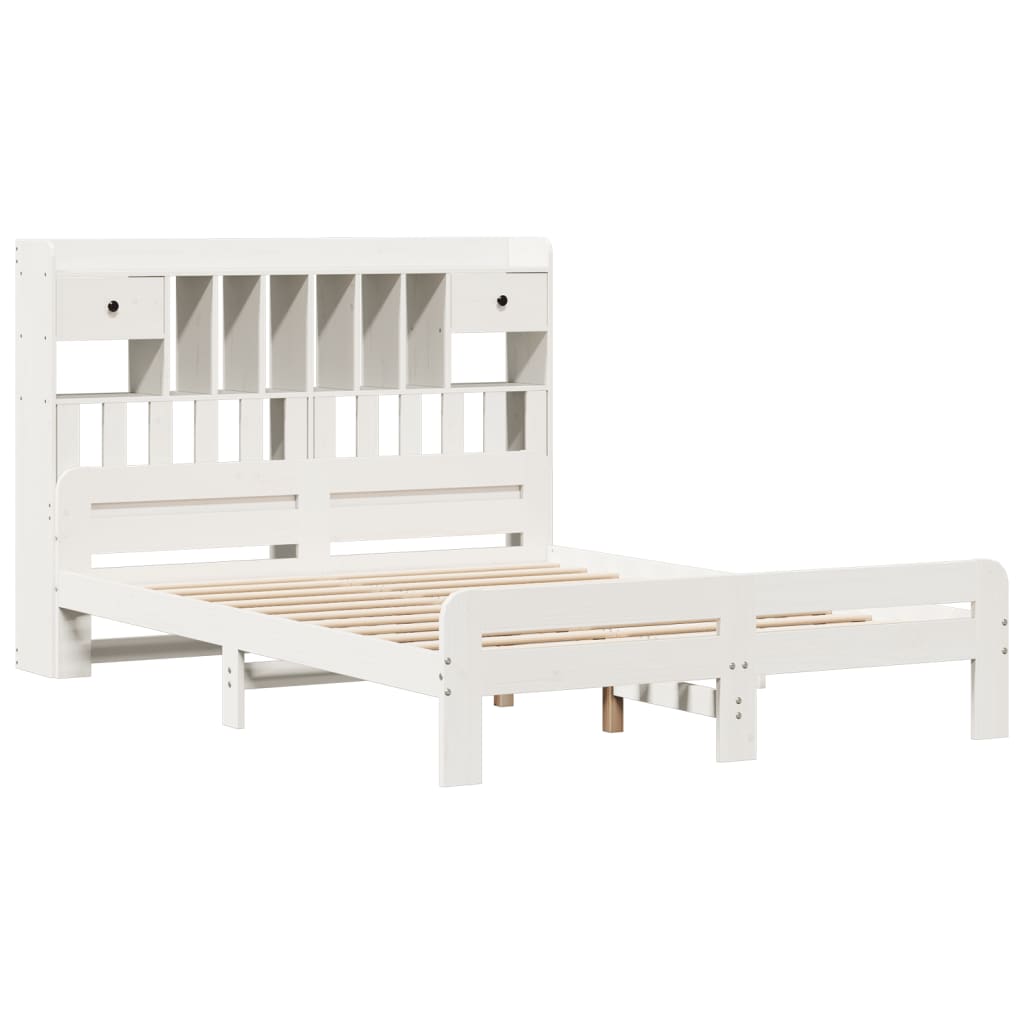 Cama com estante sem colchão 140x190 cm pinho maciço branco