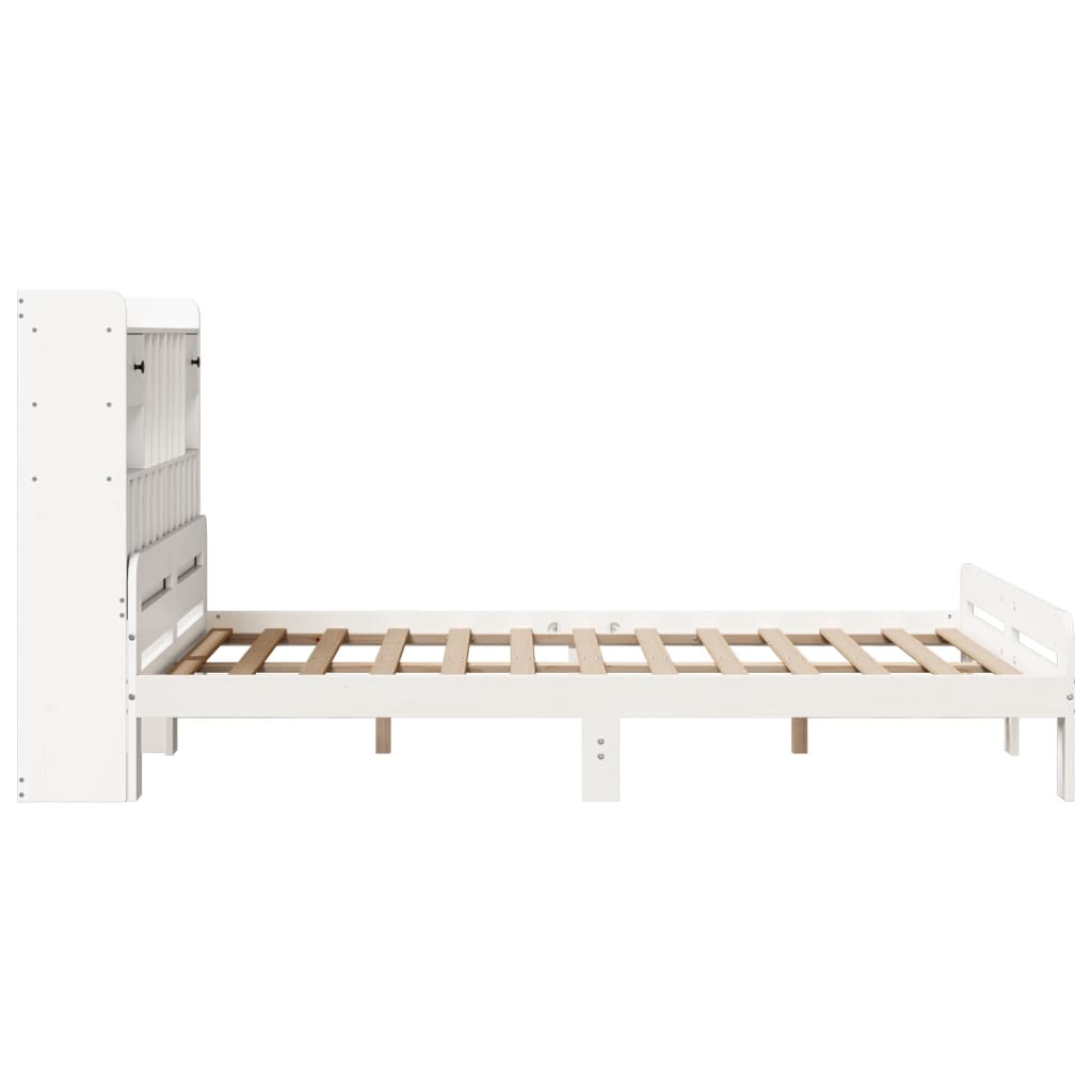 Cama com estante sem colchão 140x190 cm pinho maciço branco