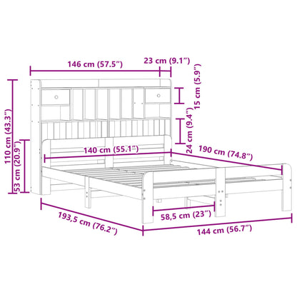 Cama com estante sem colchão 140x190 cm pinho maciço branco