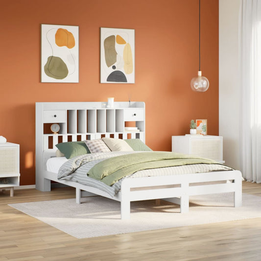 Cama com estante sem colchão 140x190 cm pinho maciço branco