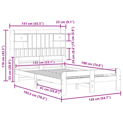 Cama com estante sem colchão 135x190 cm pinho maciço branco