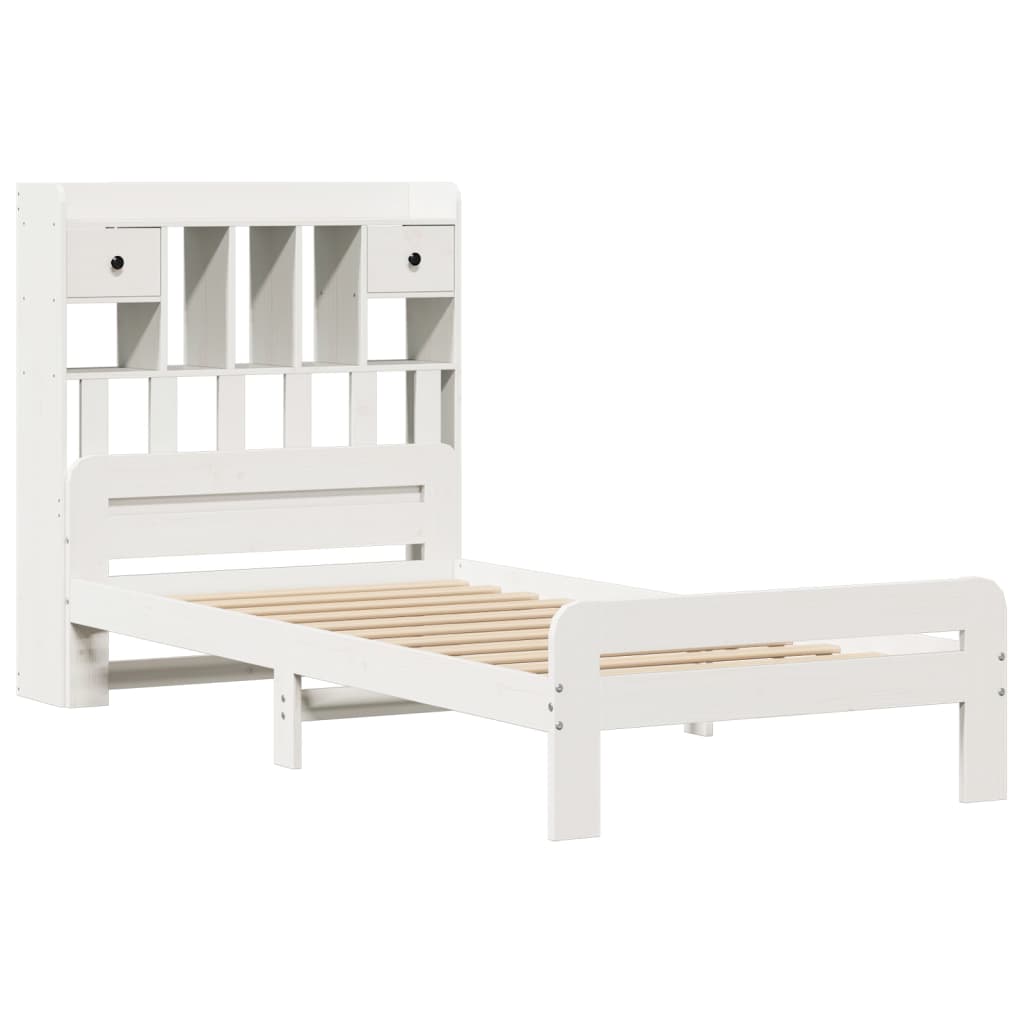 Cama com estante sem colchão 90x190 cm pinho maciço branco