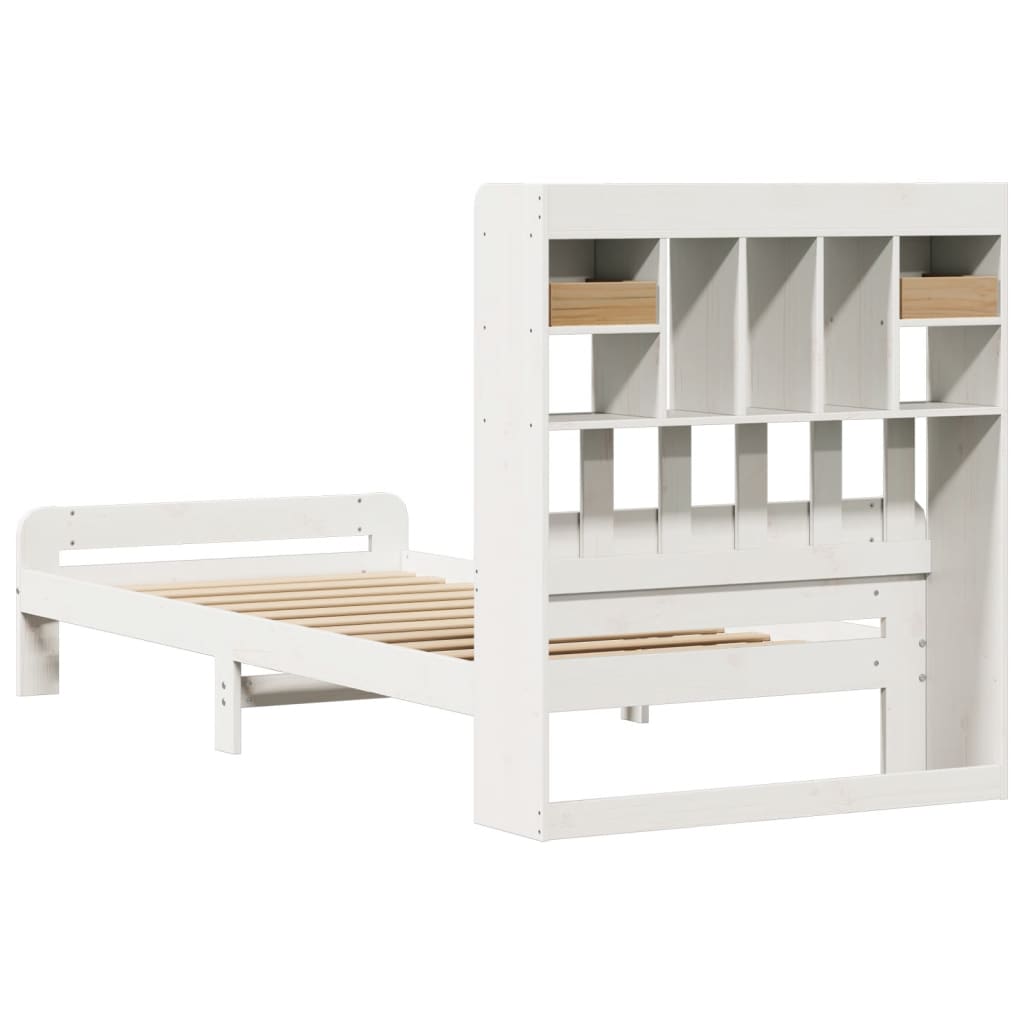 Cama com estante sem colchão 90x190 cm pinho maciço branco