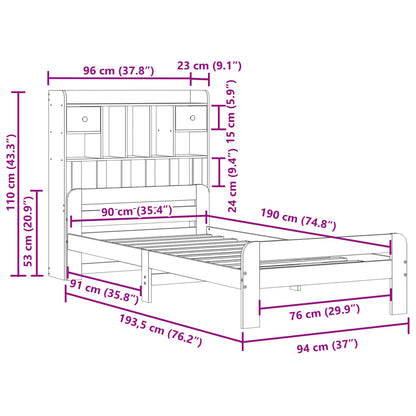 Cama com estante sem colchão 90x190 cm pinho maciço branco