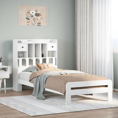 Cama com estante sem colchão 90x190 cm pinho maciço branco