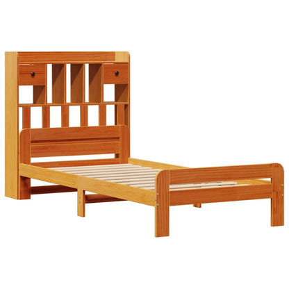 Cama com estante sem colchão 90x190cm pinho maciço castanho-mel