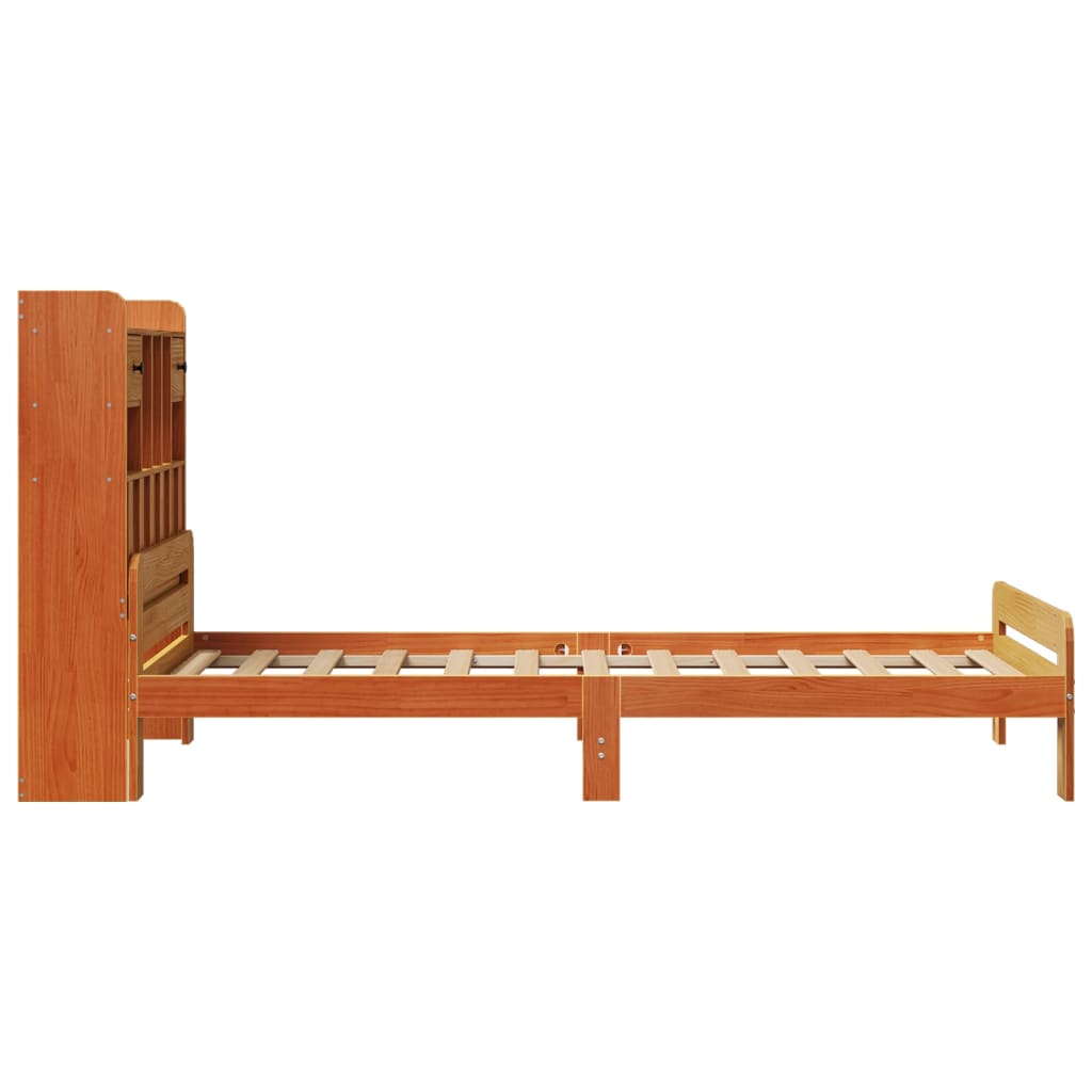 Cama com estante sem colchão 90x190cm pinho maciço castanho-mel