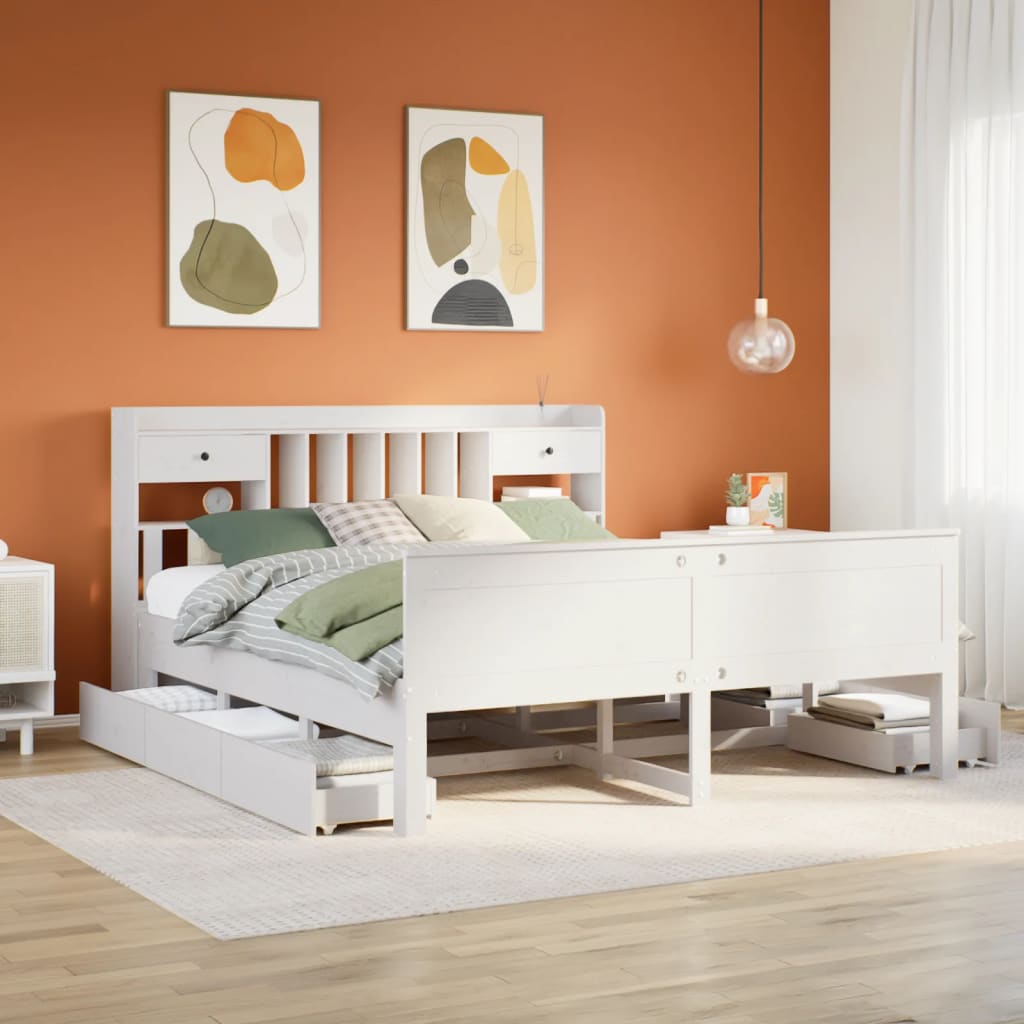 Cama com estante sem colchão 180x200 cm pinho maciço branco