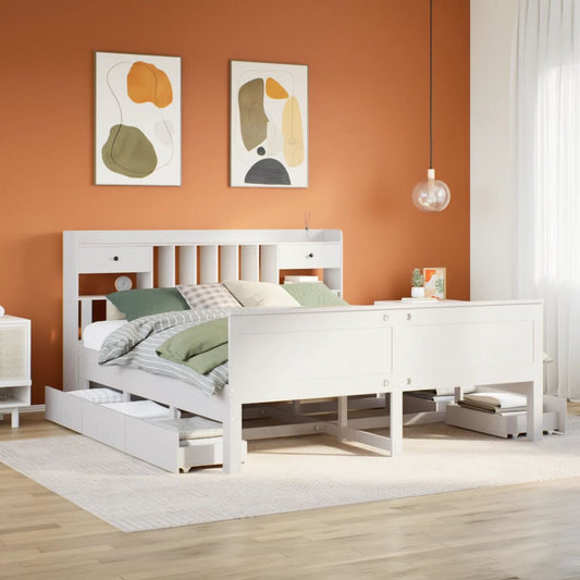 Cama com estante sem colchão 180x200 cm pinho maciço branco