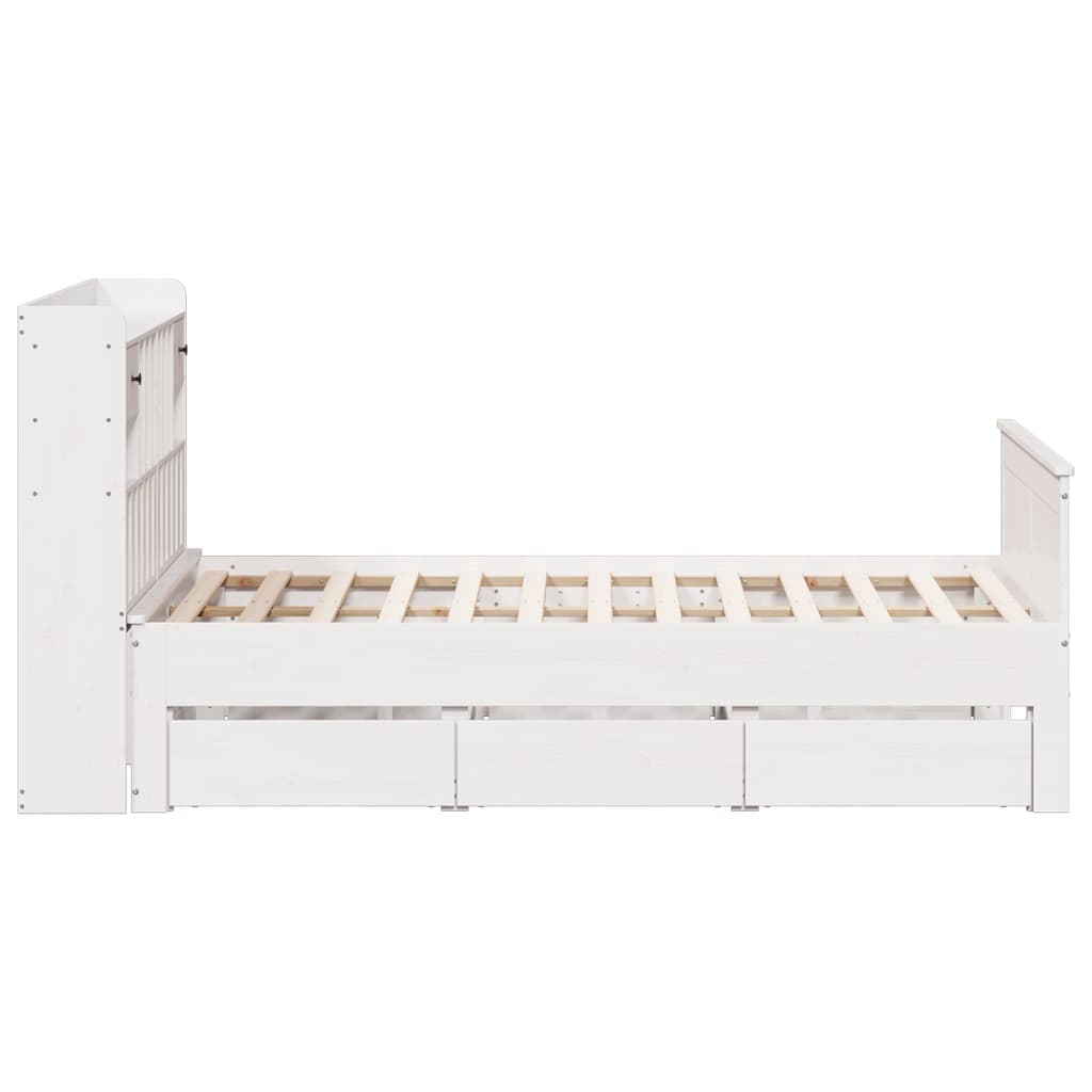 Cama com estante sem colchão 140x190 cm pinho maciço branco