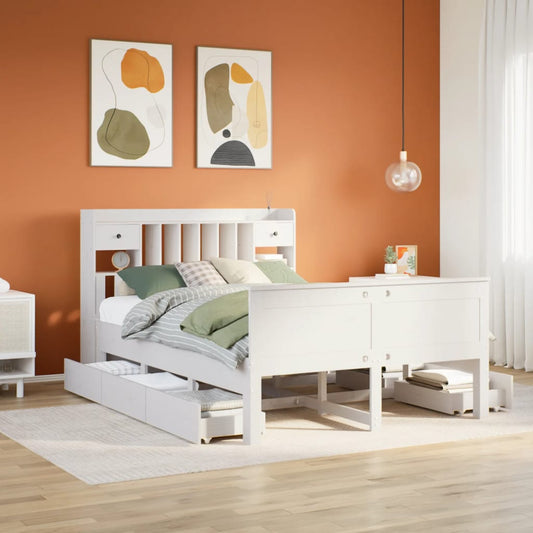 Cama com estante sem colchão 140x190 cm pinho maciço branco