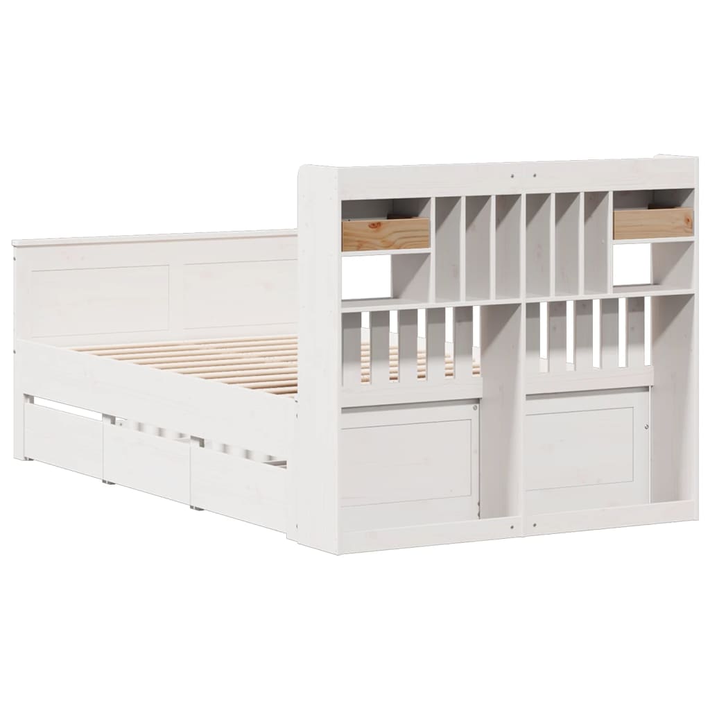 Cama com estante sem colchão 135x190 cm pinho maciço branco