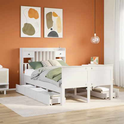 Cama com estante sem colchão 135x190 cm pinho maciço branco