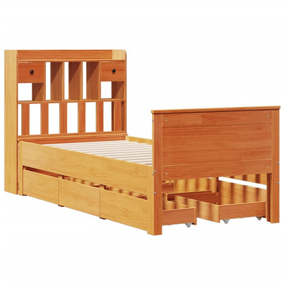 Cama com estante sem colchão 90x190cm pinho maciço castanho-mel