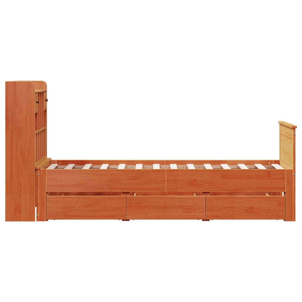 Cama com estante sem colchão 90x190cm pinho maciço castanho-mel