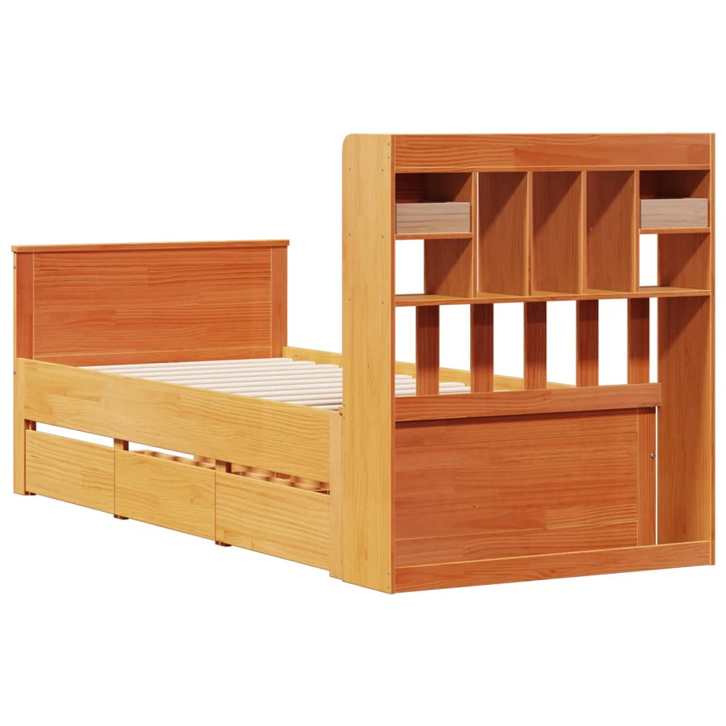 Cama com estante sem colchão 90x190cm pinho maciço castanho-mel