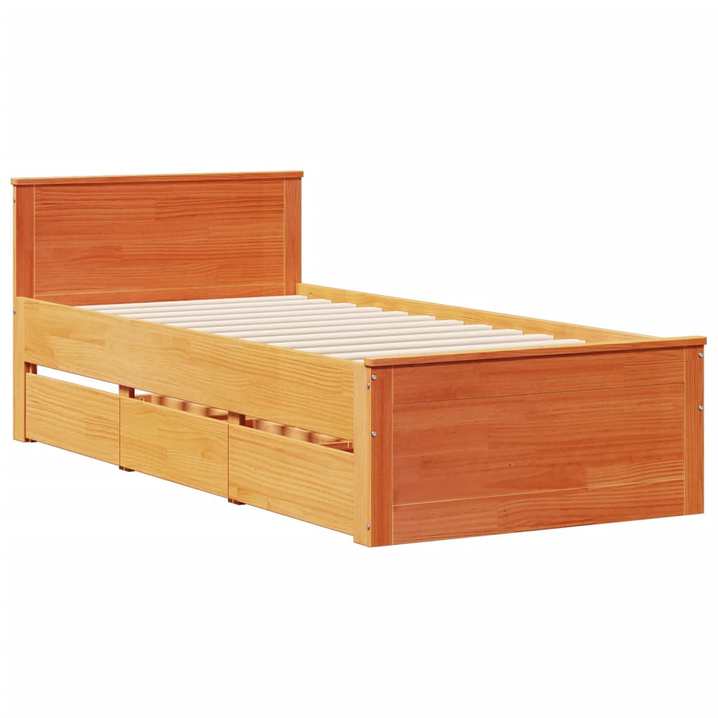 Cama com estante sem colchão 90x190cm pinho maciço castanho-mel