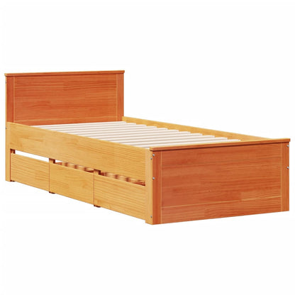 Cama com estante sem colchão 90x190cm pinho maciço castanho-mel