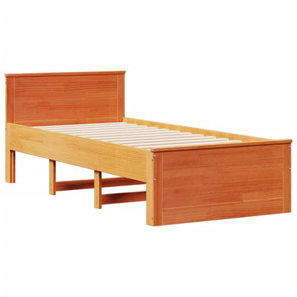 Cama com estante sem colchão 90x190cm pinho maciço castanho-mel