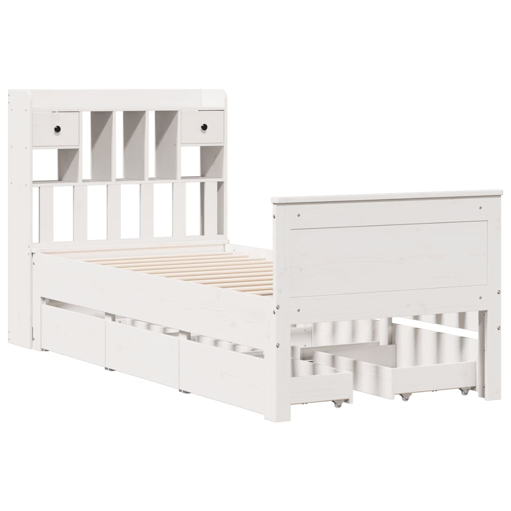 Cama com estante sem colchão 75x190 cm pinho maciço branco