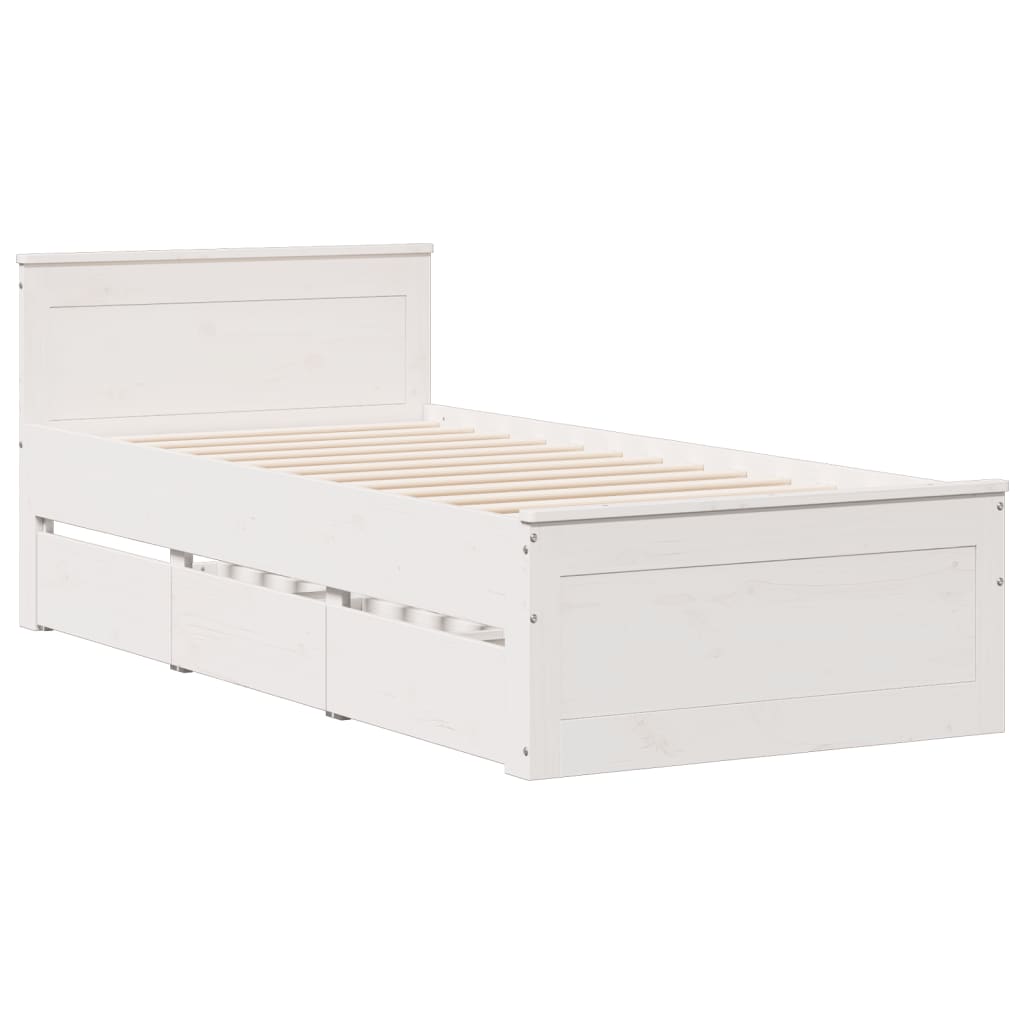 Cama com estante sem colchão 75x190 cm pinho maciço branco