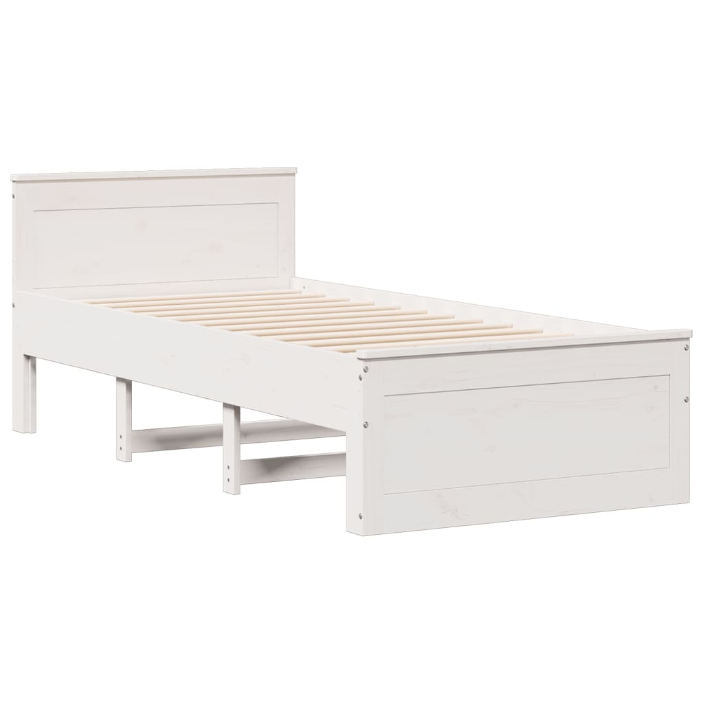 Cama com estante sem colchão 75x190 cm pinho maciço branco