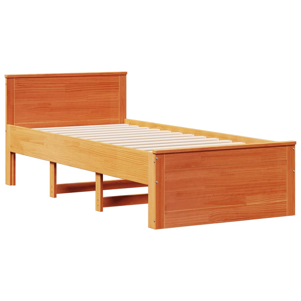 Cama com estante sem colchão 75x190cm pinho maciço castanho-mel