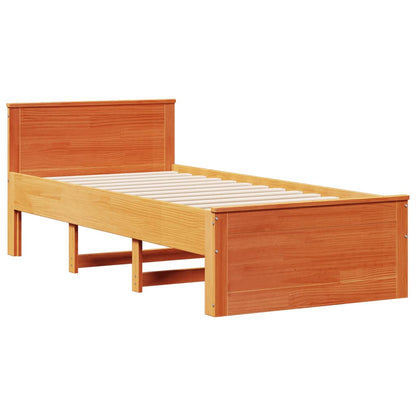 Cama com estante sem colchão 75x190cm pinho maciço castanho-mel