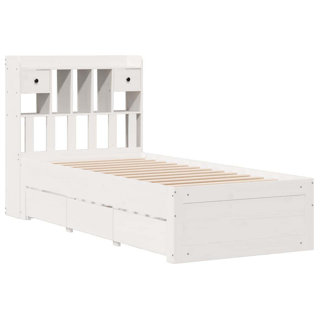 Cama com estante sem colchão 100x200 cm pinho maciço branco