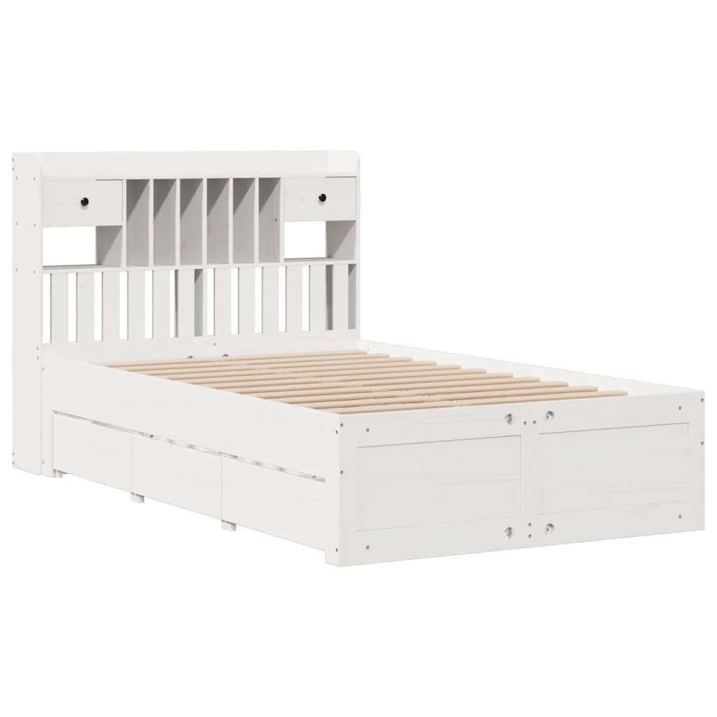 Cama com estante sem colchão 135x190 cm pinho maciço branco