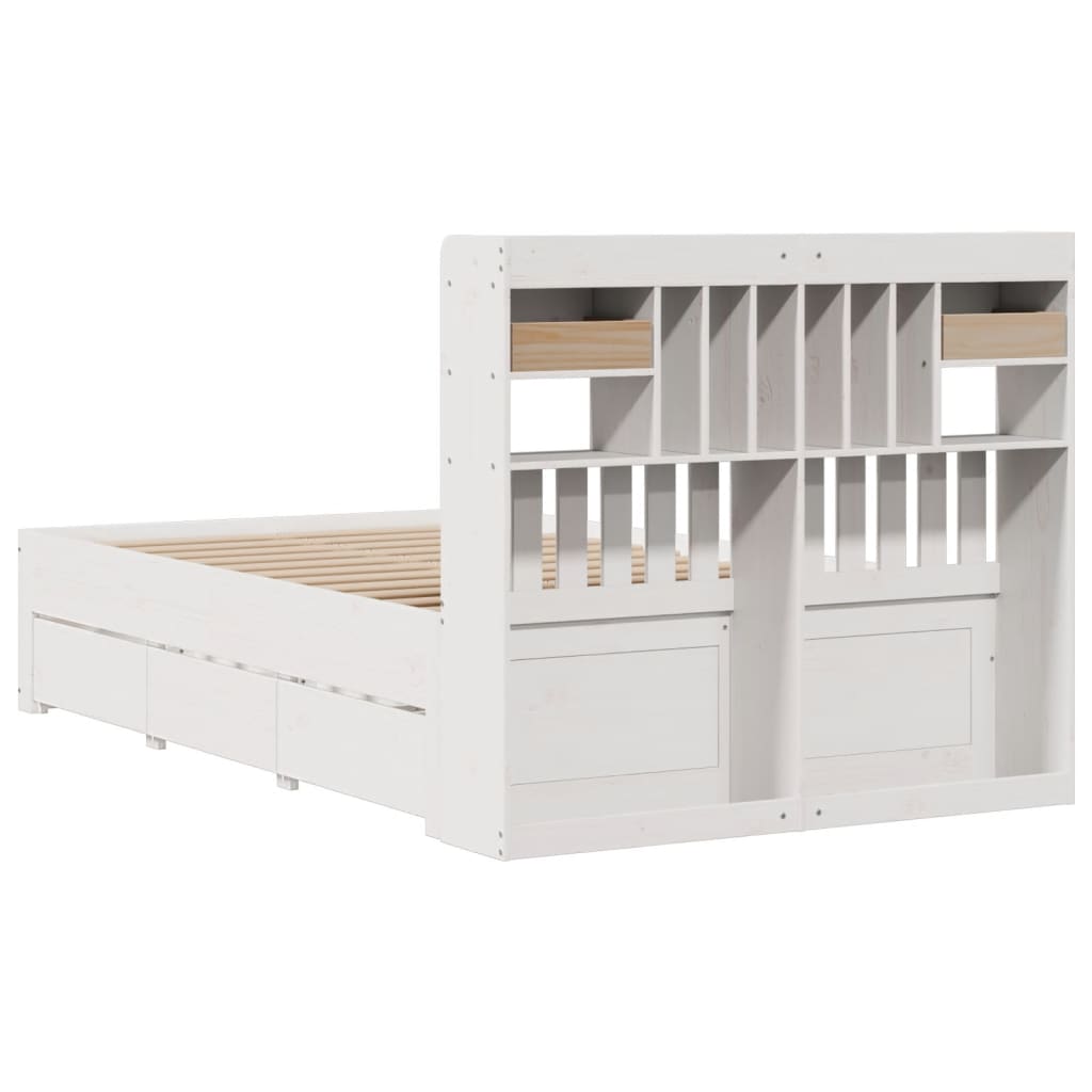 Cama com estante sem colchão 135x190 cm pinho maciço branco