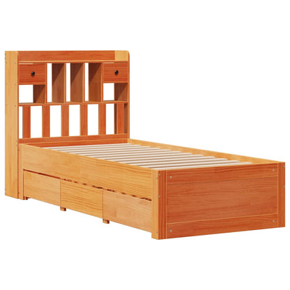 Cama com estante sem colchão 90x190cm pinho maciço castanho-mel