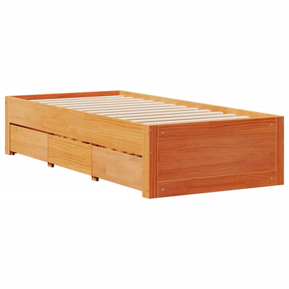 Cama com estante sem colchão 90x190cm pinho maciço castanho-mel