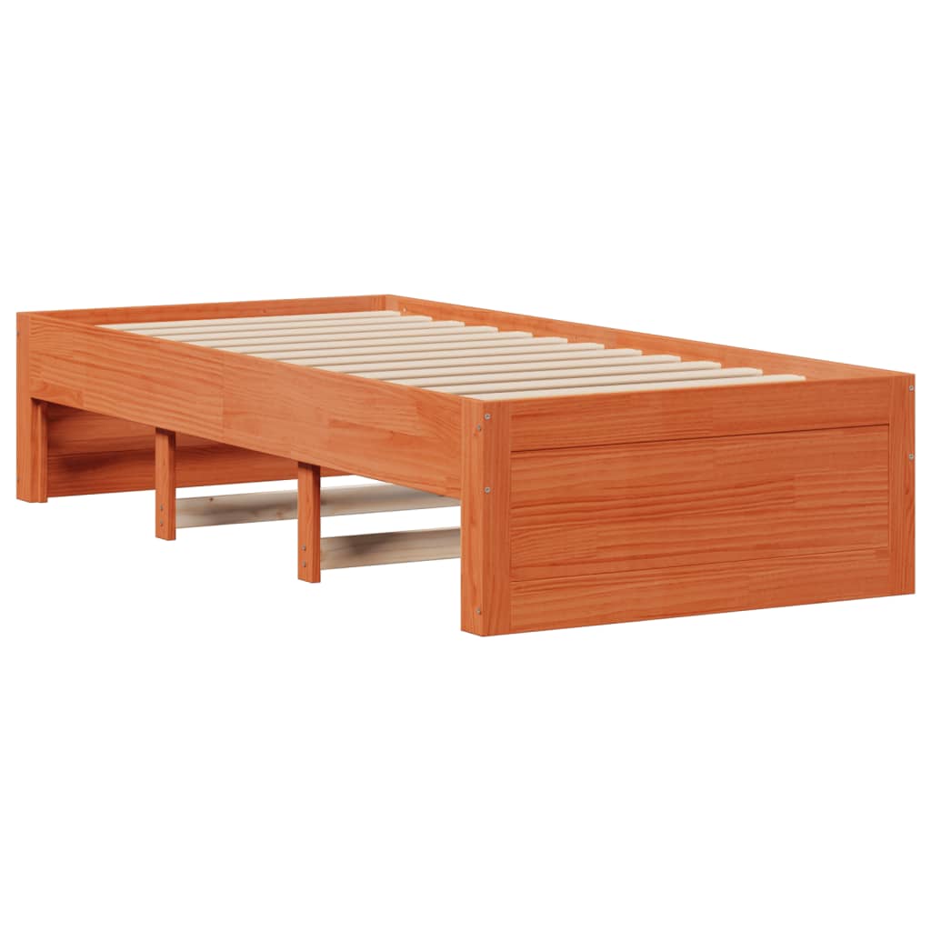 Cama com estante sem colchão 90x190cm pinho maciço castanho-mel