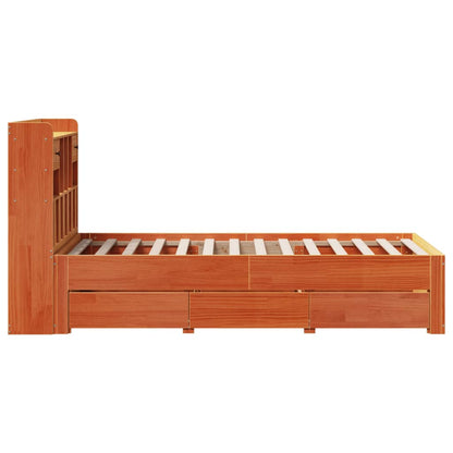 Cama com estante sem colchão 90x190cm pinho maciço castanho-mel